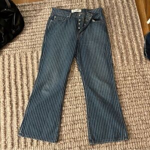 Reformation Mesa Striped Mid Crop Flare Denim
